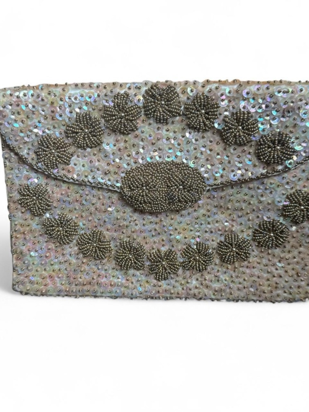 Vintage Iridescent Beaded Floral Clutch - Women's Evening Bag